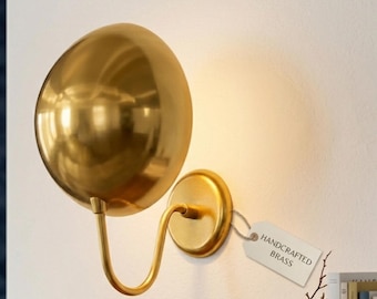 1950's Mid Century Italian Brass Diabolo Sconce, Raw Brass Finish Lamp