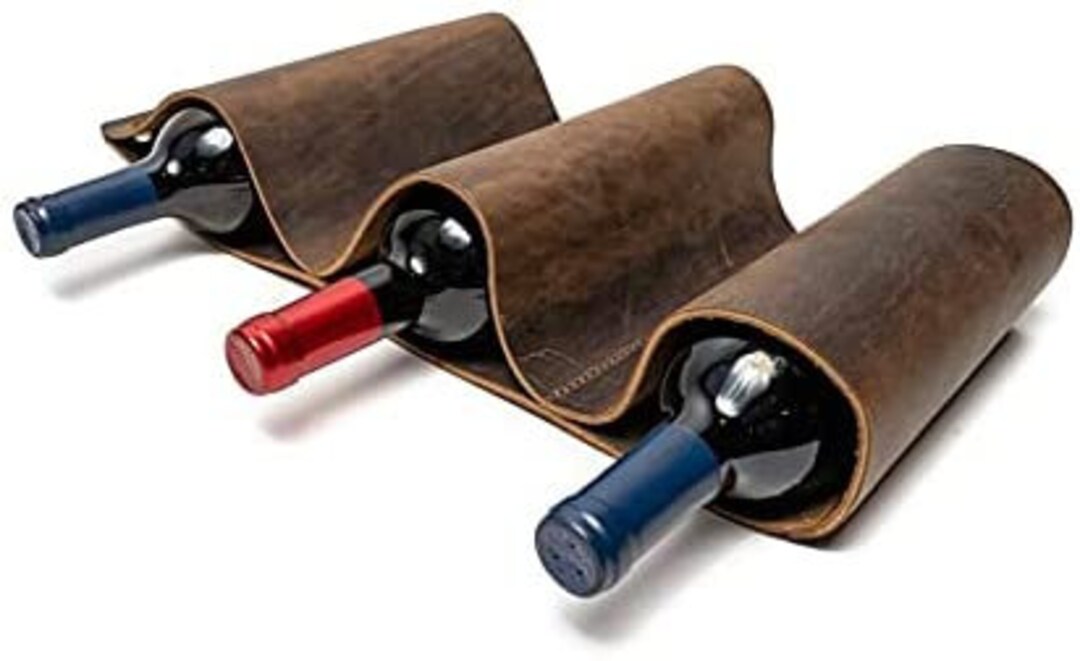 3 Bottle Wall Mounted Wine Rack space Saving Wine Rack, Leather Wall