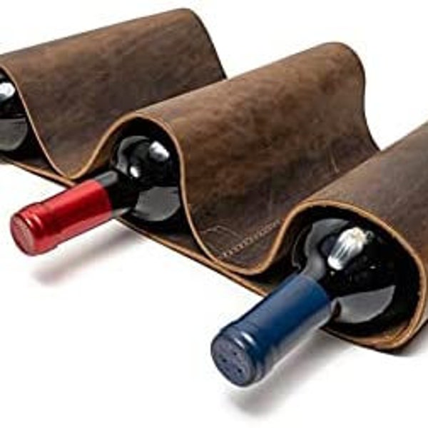 Porte-vin mural de 3 bouteilles - Porte-vins peu encombrant, porte-vins mural en cuir pour des cadeaux de vin uniques pour les amateurs de vin. Porte-bouteille de vin