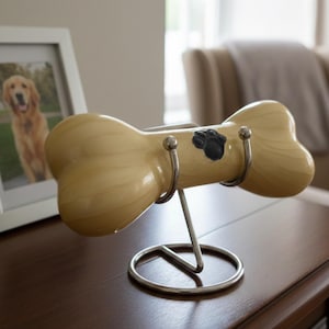Decorative Bone Shape Aluminium pet urns Casket with Hand Engrave paw Mark for Pets Ashes with Display Stand Unique Beautiful Cremation