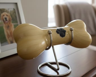 Paw Print Bone Pet Urn with Display Stand, Aluminium Casket