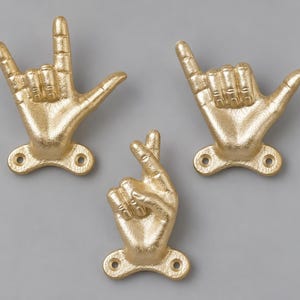 Set of 3 Aluminum Hand Gesture Wall Hooks: Key & Towel Hangers