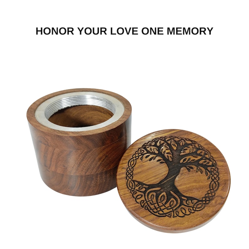Wooden Urn for Human Ashes Round Shape-Beautiful Tree of Life Engraved-Wooden Urns Handcrafted Funeral Cremation Urn for Ashes Rosewood image 5