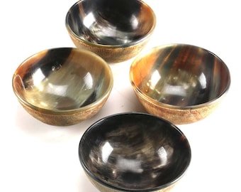 Horn Bowl Viking Norse Medieval Reenactment Feast Cow Medium size Hand Crafted Serving Horn Bowl set of 4 – Polished Finish