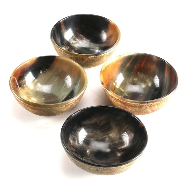 Horn Bowl Viking Norse Medieval Reenactment Feast Cow Medium size Hand Crafted Serving Horn Bowl set of 4 – Polished Finish