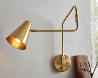1950's Mid Century Italian Brass Diabolo Sconce, Raw Brass Finish Lamp
