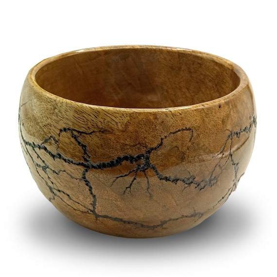 Handmade Natural Mango Wood Bowl, Fractal Burn Design, Decorative Key Holder