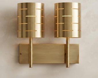 Handcrafted Brass Dual Arm Wall Sconce | Mid-Century Modern Vanity Light