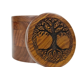 Wooden Urn for Human Ashes Round Shape-Beautiful Tree of Life Engraved-Wooden Urns Handcrafted Funeral Cremation Urn for Ashes Rosewood