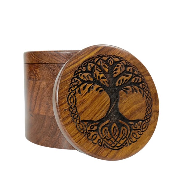 Wooden Urn for Human Ashes Round Shape-Beautiful Tree of Life Engraved-Wooden Urns Handcrafted Funeral Cremation Urn for Ashes Rosewood