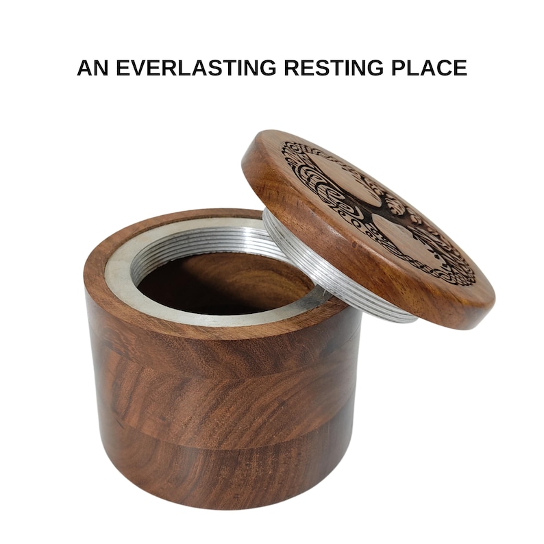 Wooden Urn for Human Ashes Round Shape-Beautiful Tree of Life Engraved-Wooden Urns Handcrafted Funeral Cremation Urn for Ashes Rosewood image 2