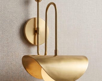 1950's Mid Century Italian Brass Diabolo Sconce, Raw Brass Finish Lamp