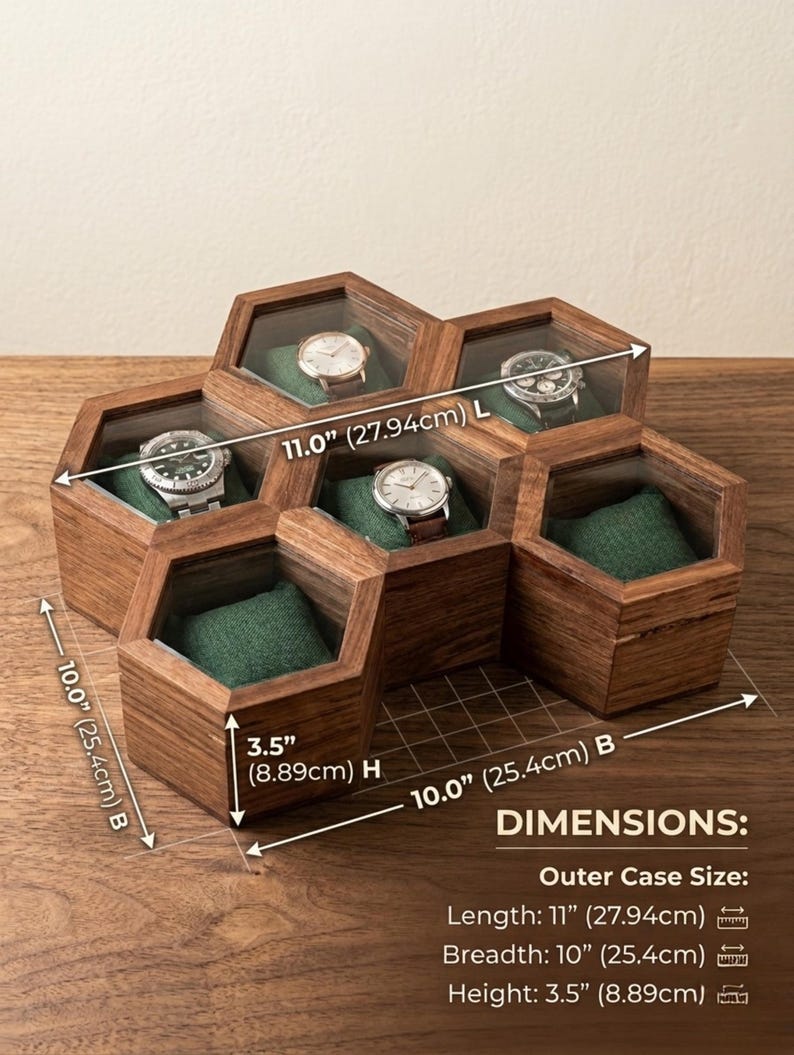 Rosewood Honeycomb Watch Display Case, Handmade Timepiece Storage Box image 15