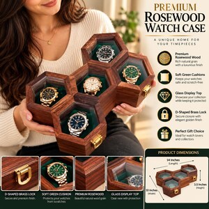 Rosewood Honeycomb Watch Display Case, Handmade Timepiece Storage Box image 2