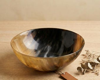 Hand Crafted Horn Bowl: Viking Medieval Serving, Shaving, Feasting (Large 8'')