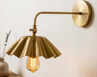 1950's Mid Century Italian Brass Diabolo Sconce, Raw Brass Finish Lamp