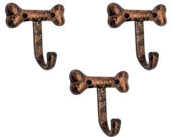 Set of 3 Cast Iron Bone Coat Hooks - Set of 3 Rustic Wall Decor Hangers