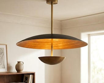 6-Light Brass Double Disk Flush Mount Chandelier: Italian Pendant Lighting Fixture