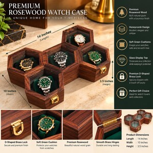 Rosewood Honeycomb Watch Display Case, Handmade Timepiece Storage Box image 3