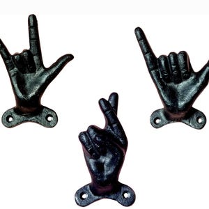 Aluminum Hand Gesture Wall Hooks: Key & Towel Hangers-Hang Loose-Rock On-Cross Fingers Gestures Stylish Key or Towel Hanger, Set of 3