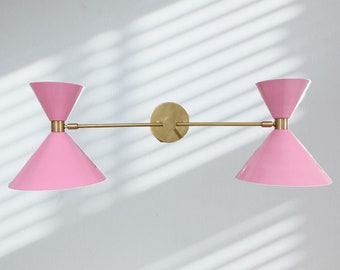 1950's Mid Century Handmade Double Sconce  Brass Italian Diabolo Wall Sconce Light Fixture Beautiful (Raw Brass Finish)mid Century Wall lamp