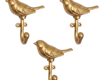 Set of 3 Cast Iron Bird Coat Hooks: Rustic Wall Decor