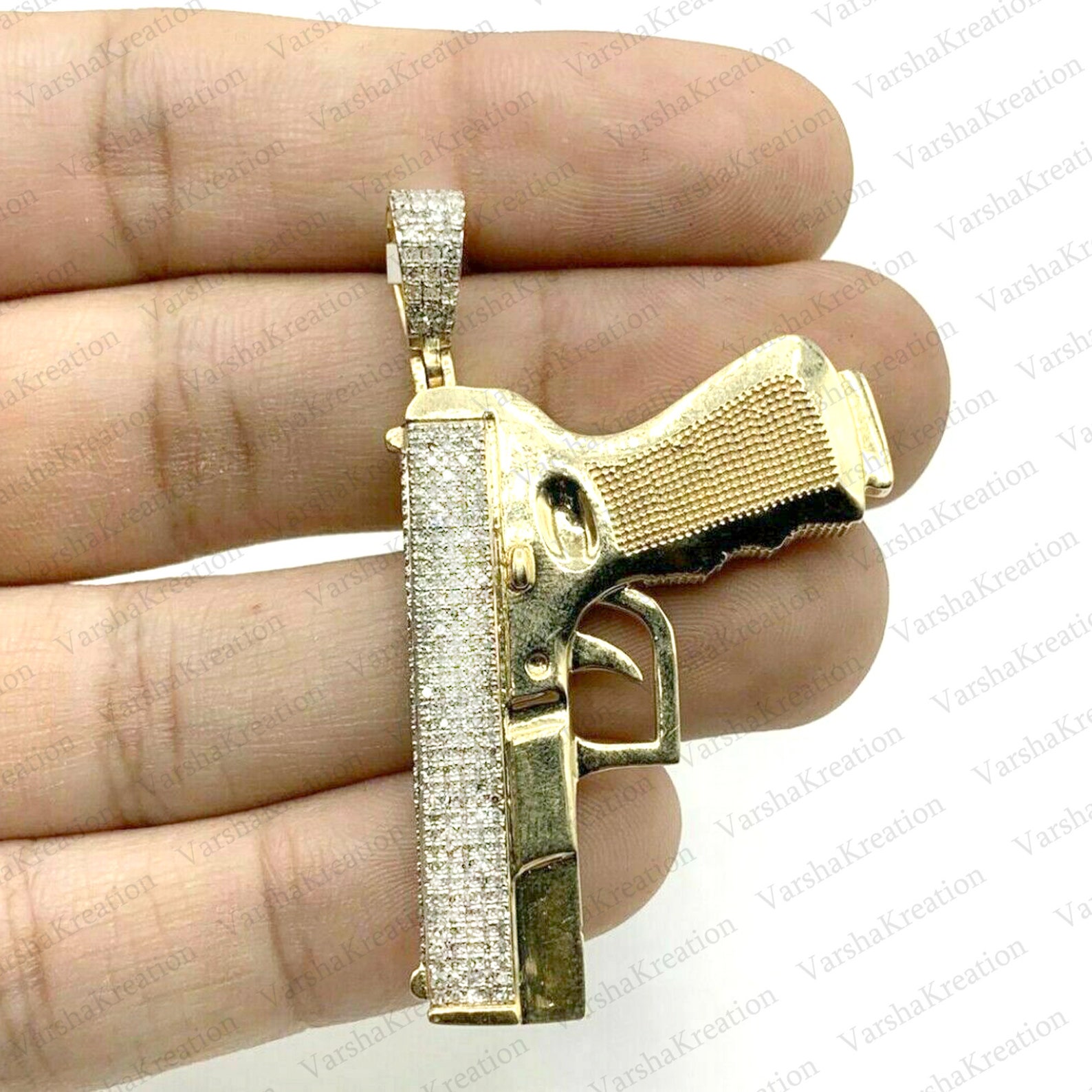 0.25 CT Men's Round Simulated Diamond Gun Mini Pendant 14k Etsy