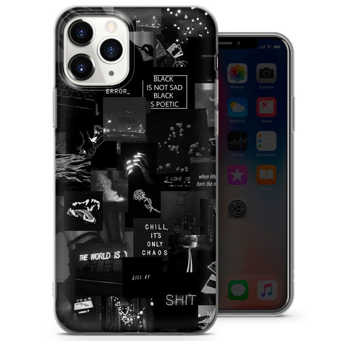 Black Phone Case
 Black Collage Phone Case Dark Aesthetic Cover for iPhone 7