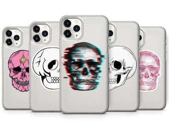 Clear Skeleton Skull Phone Case Art Cover for iPhone 15 Pro, 14 Pro Max, 13, 12 & Samsung S23 Ultra, S22, S21 FE, A14, Pixel 8 Pro, 7a, 6