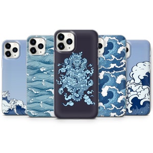 Japanese Sea Wave Phone Case Blue Dragon Cover for iPhone 15 Pro, 14 Pro Max, 13, 12 & Samsung S23 Ultra, S22, S21 FE, A14 Pixel 8 Pro, 7, 6