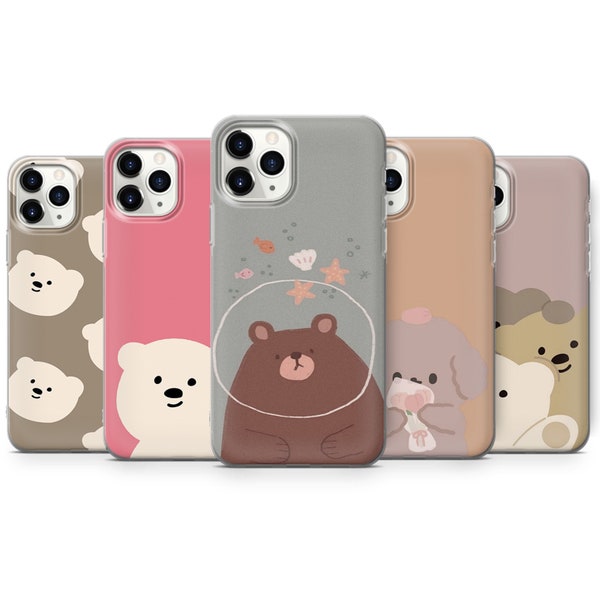 Kawaii Cute Bears Phone Case Korean Animal Cover for iPhone 15 Pro, 14 Pro Max, 13, 12 & Samsung S23 Ultra, S22, S21, A14, Pixel 8 Pro, 7, 6