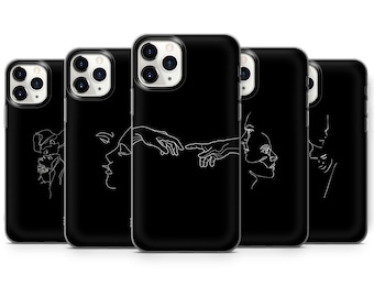 Lovers Line Art Phone Case Aesthetic Lines Cover for iPhone 15 Pro, 14 Pro Max, 13, 12 & Samsung S23 Ultra, S22, S21, A14, Pixel 8 Pro, 7, 6