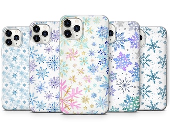 Blue Snowflake Winter Phone Case Christmas Cover for iPhone 15 Pro, 14 Pro Max, 13, 12 & Samsung S23 Ultra, S22, S21, A14, Pixel 8 Pro, 7, 6