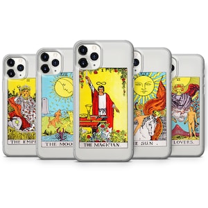 Tarot Handytasche Astrology Sun Moon Lover Hülle für iPhone 15 Pro, 14 Pro Max, 13, 12 & Samsung S23 Ultra, S22, S21, A54, Pixel 7a, 6