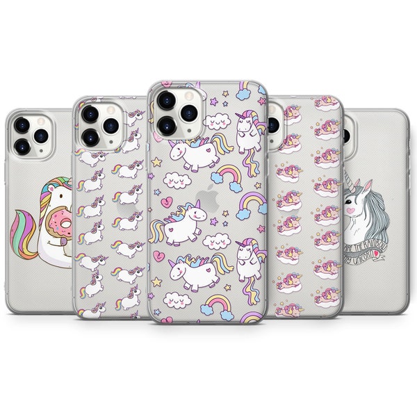 Unicorn Clear Phone Case Cute Girly Pony Cover para iPhone 15 Pro, 14 Pro Max, 13, 12 y Samsung S23 Ultra, S22, S21 FE, A14 Pixel 8 Pro, 7, 6