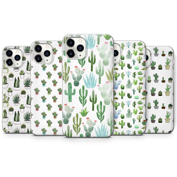 Cute Cactus Pattern Phone Case Green Plant Cover for iPhone 15 Pro, 14 Pro Max, 13, 12 & Samsung S23 Ultra, S22, S21, A14, Pixel 8 Pro, 7, 6