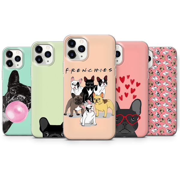 Mignon Français Bulldog Phone Case Frenchies Cover pour iPhone 15 Pro, 14 Pro Max, 13, 12 et Samsung S23 Ultra, S22, S21 FE, A14 Pixel 8 Pro, 7, 6