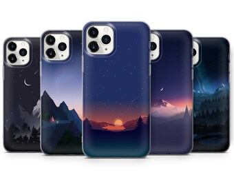 Mountain Art Phone Case Abstract Sunset Cover for iPhone 15 Pro, 14 Pro Max, 13, 12 & Samsung S23 Ultra, S22, S21 FE, A14 Pixel 8 Pro, 7a, 6