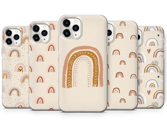 Aesthetic Phone Case Modern Beige Rainbow Cover for iPhone 15 Pro, 14 Pro Max, 13, 12 & Samsung S23 Ultra, S22, S21, A14, Pixel 8 Pro, 7, 6