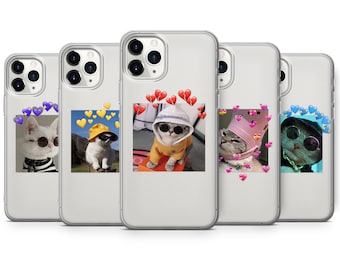 Funny Cat Phone Case Cute Cat Heart Meme Cover for iPhone 15 Pro, 14 Pro Max, 13, 12 & Samsung S23 Ultra, S22, S21 FE, A14 Pixel 8 Pro, 7, 6