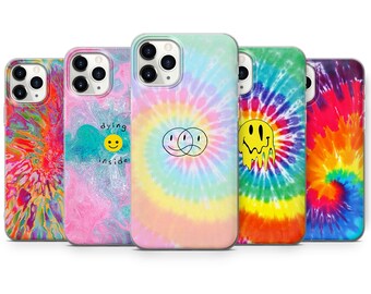 Colorful Tie Dye Phone Case Smiley Face Cover for iPhone 15 Pro, 14 Pro Max, 13, 12 & Samsung S23 Ultra, S22, S21 FE, A14 Pixel 8 Pro, 7a, 6