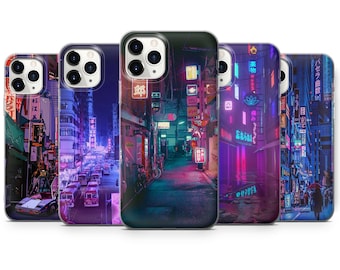 Japanese Night City Phone Case Tokyo Pink Cover for iPhone 15 Pro, 14 Pro Max, 13, 12 & Samsung S23 Ultra, S22, S21, A14, Pixel 8 Pro, 7, 6