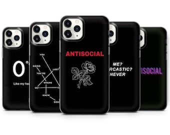Black Antisocial Phone Case Dark Aesthetic Cover for iPhone 15 Pro, 14 Pro Max, 13, 12 & Samsung S23 Ultra, S22, S21, A14, Pixel 8 Pro, 7, 6