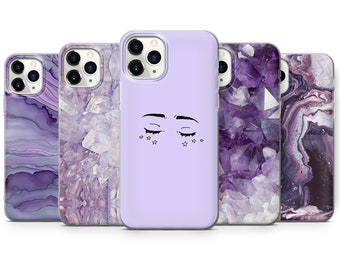 Purple Eyes Phone Case Crystal Marble Cover for iPhone 15 Pro, 14 Pro Max, 13, 12 & Samsung S23 Ultra, S22, S21 FE, A14, Pixel 8 Pro, 7a, 6