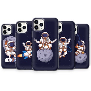 Funda de teléfono Astronaut On Moon Funda espacial de dibujos animados para iPhone 15 Pro, 14 Pro Max, 13, 12 y Samsung S23 Ultra, S22, S21, A14, Pixel 8 Pro, 7, 6