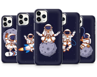 Astronaut On Moon Phone Case Cartoon Space Cover for iPhone 15 Pro, 14 Pro Max, 13, 12 & Samsung S23 Ultra, S22, S21, A14, Pixel 8 Pro, 7, 6