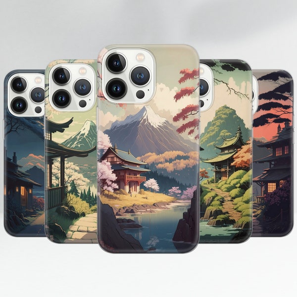 Coque de portable paysage japonais Lofi Cover pour iPhone 15 Pro, 14 Pro Max, 13, 12 et Samsung S23 Ultra, S22, S21 FE, A14, Pixel 8 Pro, 7a, 6