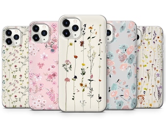 Cute Flower Phone Case Wildflower Floral Cover for iPhone 15 Pro, 14 Pro Max, 13, 12 & Samsung S23 Ultra, S22, S21 FE, A14 Pixel 8 Pro, 7, 6