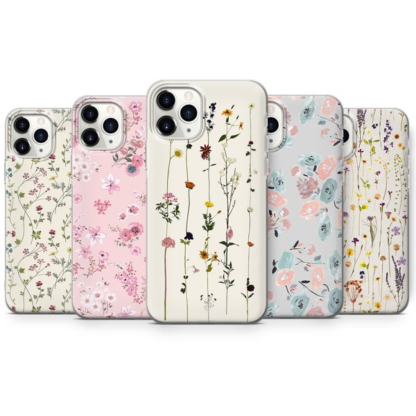 Niedliche Blume Handytasche Wildflower Floral Hülle für iPhone 15 Pro, 14 Pro Max, 13, 12 & Samsung S23 Ultra, S22, S21 FE, A14 Pixel 8 Pro, 7, 6