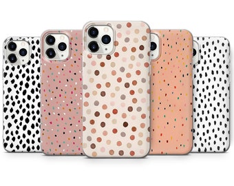 Beige Spots Phone Case Black Polka Dot Cover for iPhone 15 Pro, 14 Pro Max, 13, 12 & Samsung S23 Ultra, S22, S21 FE, A14, Pixel 8 Pro, 7a, 6